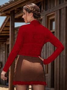 Chiquease Blusa de manga larga con encaje, escote profundo en V, estilo sexy ajustado, estilo europeo americano, para fiesta de Navidad