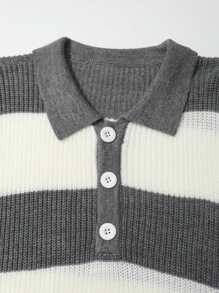 Claim Dot Men's Button-Up Front Long Sleeve Stripe Minimalist Casual Color Block Urban Sweater, For Friends