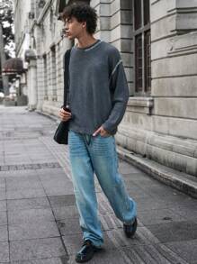 Manfinity VCAY Casual Loose Knit Long Sleeve Sweater For Young Men, Suitable For Autumn/Winter - Dark Grey - View 5