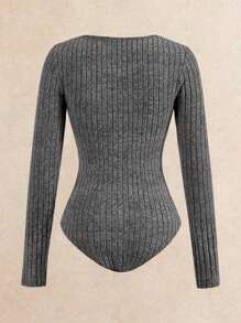 SHEIN Frenchy Set de 2 piezas de body acanalado gris y pantalones, conjunto de entrenamiento cómodo, chándal, estilo informal, body de manga larga y pantalones de pierna ancha, esenciales básicos de otoño e invierno, pantalones holgados, manga larga, ropa de invierno