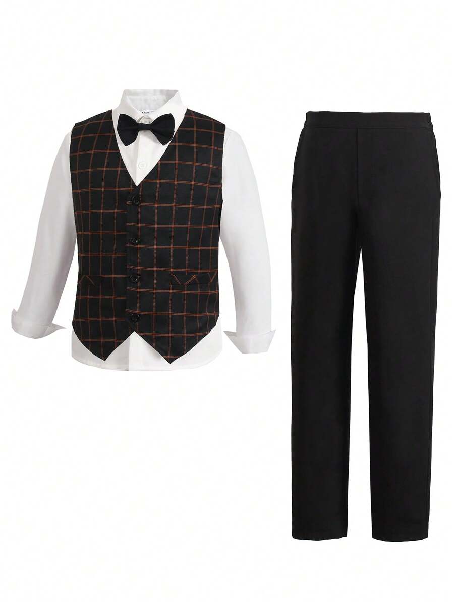 Tween Boys Plaid Brown 2pcs Formal Suit Set - Brown - View 1
