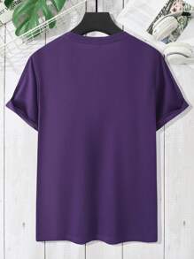 Manfinity Hypemode Kaos Kasual Pria Lengan Pendek Leher Bulat Motif Geometris - Purple - View 3