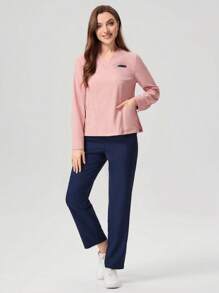 TaskEZ Anti-Static Quick Dry V-Neck Lightweight Scrub Uniform Set, Suitable For Autumn