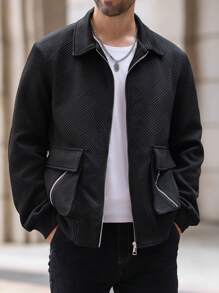 Manfinity Homme Chemise-veste décontractée pour homme, texturée, avec poche à rabat et fermeture éclair