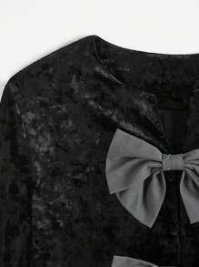 SHEIN EZwear Women Elegant Velvet Bow Decor Cropped Jacket, For Autumn
