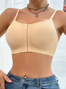 1 pieza Sujetador sin costuras con cierre delantero para mujer, ropa interior con soporte de copa blanda inalámbrica y push-up, se puede usar como prenda exterior