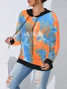 SHEIN LUNE Sudadera con capucha minimalista de manga larga con parches de un solo color, para uso casual diario en talla grande