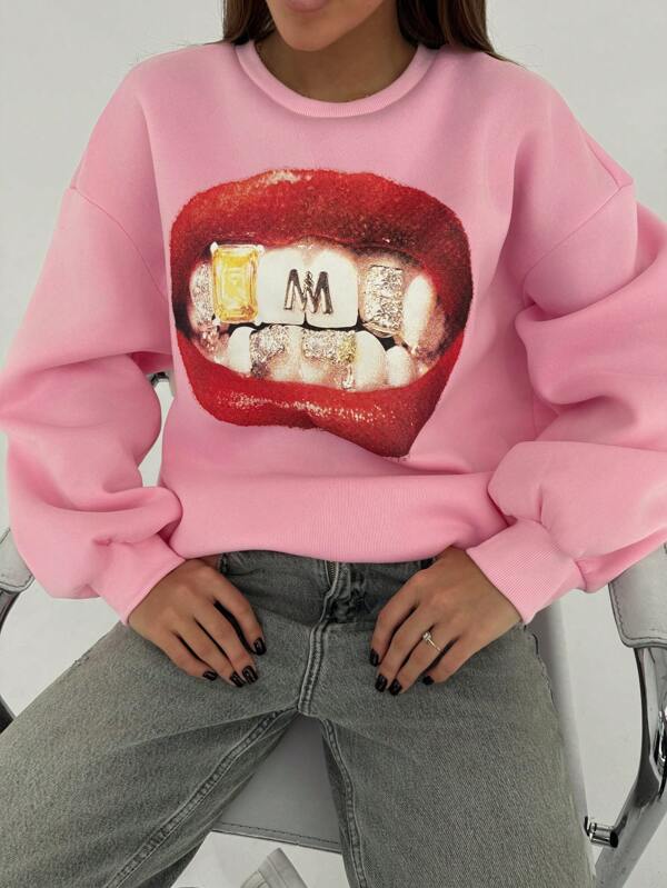 Aloruh Hanorac pentru femei, casual, cu imprimeu grafic, cu gât crew, pentru toamnă/iarnă