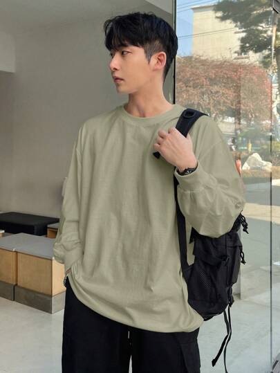 DAZY 男士休闲纯色长袖T恤，百搭秋季