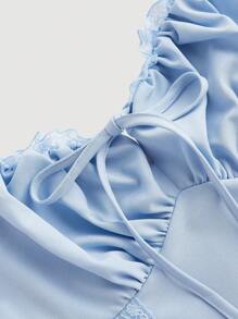 SHEIN MOD White Front Striped Bra Cup Lace Splicing Backside Tie-Up Cropped Mini Dress - Baby Blue - View 3