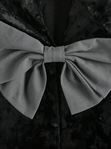 SHEIN EZwear Women Elegant Velvet Bow Decor Cropped Jacket, For Autumn