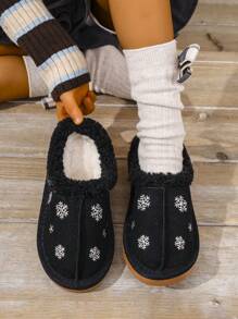 儿童雪花刺绣保暖加厚雪地靴，秋冬新品，圣诞节 - 黑色 - 查看 2