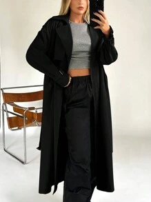 SHEIN EZwear 秋冬双排扣系带风衣