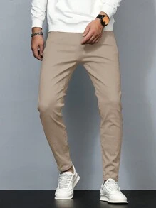 Manfinity Homme Men's Solid Color Jeans - Khaki - View 6