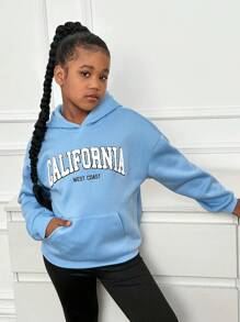 SHEIN Tween Girls Street Fashion Casual Thermal Lined Sweatshirt - Baby Blue - View 1