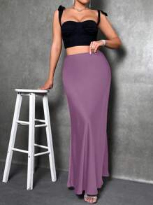 Glamine Women Elegant Solid Color Long Skirt, Autumn Maxi Women Outfit