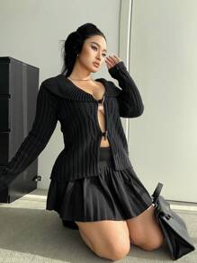 Flirla كارديجان نسائي ذو أكمام طويلة مزخرف بأزرار بنمط اللبة والمنسوج بملمس السمكة للموضة البسيطة في الخريف والشتاء