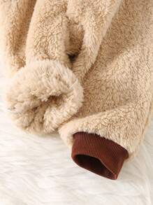 SHEIN Bộ đồ liền thân mềm mại ấm áp dày dặn họa tiết tuần lộc Giáng sinh dễ thương cho bé trai và bé gái sơ sinh, thích hợp mặc ở nhà và ngoài trời - Màu Khaki - Xem 8