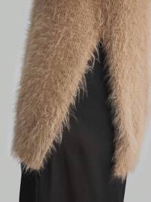 Ontre Chaleco de suéter de mujer con cuello alto de unicolor, abertura lateral suave, casual para otoño/invierno