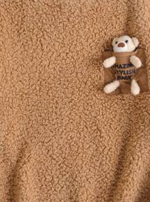 Manfinity VCAY 针织毛绒泰迪熊宽松落肩圆领套头衫，外出蓬松长袖运动衫，适合朋友、丈夫、男朋友的礼物，适合秋冬 - 咖啡棕 - 查看 3