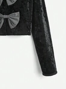 SHEIN EZwear Women Elegant Velvet Bow Decor Cropped Jacket, For Autumn