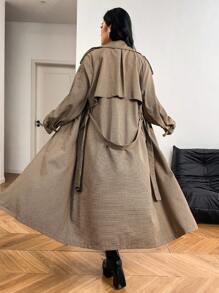 SHEIN EZwear Plus Size Women Houndstooth Print Long Trench Coat - Multicolor - View 2