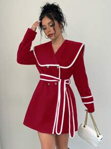 SHEIN Privé Abrigo elegante de mujer de bloques de color para el invierno