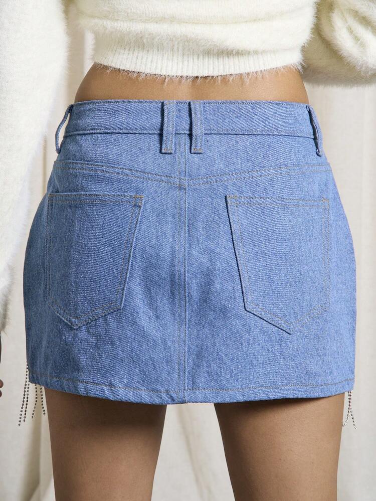 AiiRZ Rave Diamante Tassel Denim Mini Skirt