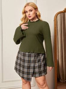SHEIN Privé Tee-shirt casual à manches évasées de couleur unie pour l'automne en grande taille