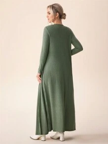 SHEIN Olive Ribbed Sleeveless Dress With Cardigan Maternity 2 Pieces Set, Autumn - Green - View 6