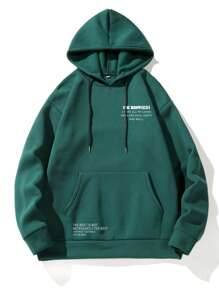 Manfinity Homme Men's Casual Letter Print Hoodie With Drawstring, Suitable For Autumn - Green - View 1