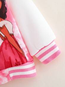 女童夏威夷公主图案厚款保暖棒球夹克休闲运动日常装，2024 年秋冬 - 粉色 - 查看 5