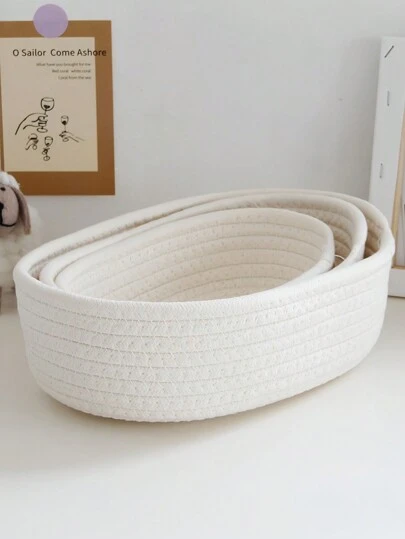 1/3PCS S M L Solid Color Rope Woven Desktop Storage Basket Organizer Container Oval Decorative Mini Tiny Baskets For Cosmetic Sundries Stationery Bathroom Organization Bin Holiday Christmas Gift Home Office Desk Decor Woven Storage Solution Small Space Organizing Must Haves Minimalist Decor Gift Idea