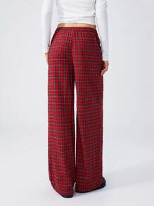 LYSMO 1 pieza Pantalones casuales con atar al frente a cuadros navideños para uso diario de mujer