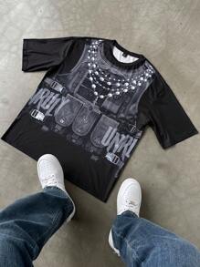 Manfinity Homme Graphic & Letter Print Casual Round Neck Short Sleeve T-Shirt