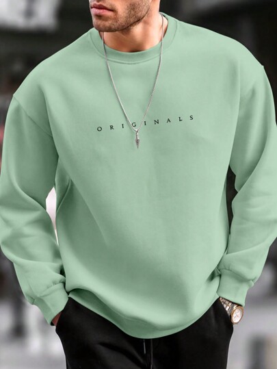 Manfinity Homme Men's Letter Print Crew Neck Long Sleeve Casual Loose Fit Sweatshirt, Autumn