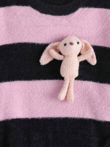 Manfinity VCAY Unisex Fluffy Striped Rabbit Bear Plush Oversized Drop Shoulder Crew Neck Pullover Sweater, For Fall Winter - Multicolor - View 8