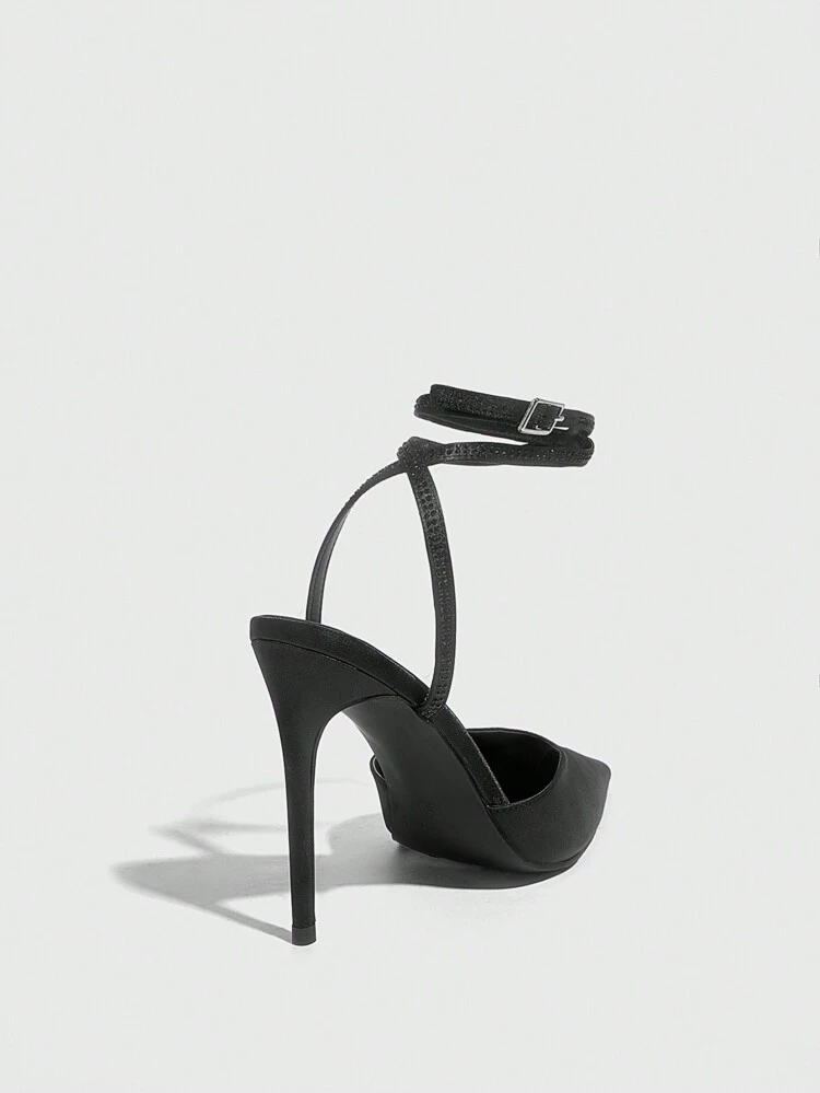 CUCCOO SZL Black Pointed Toe Thin High Heel Buckle Strap Fashion Sexy Women's High Heel Pumps New Year Holiday