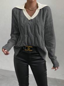 Chiquease Suéter de cuello alto minimalista de mujer con bloqueo de color, adecuado para otoño/invierno