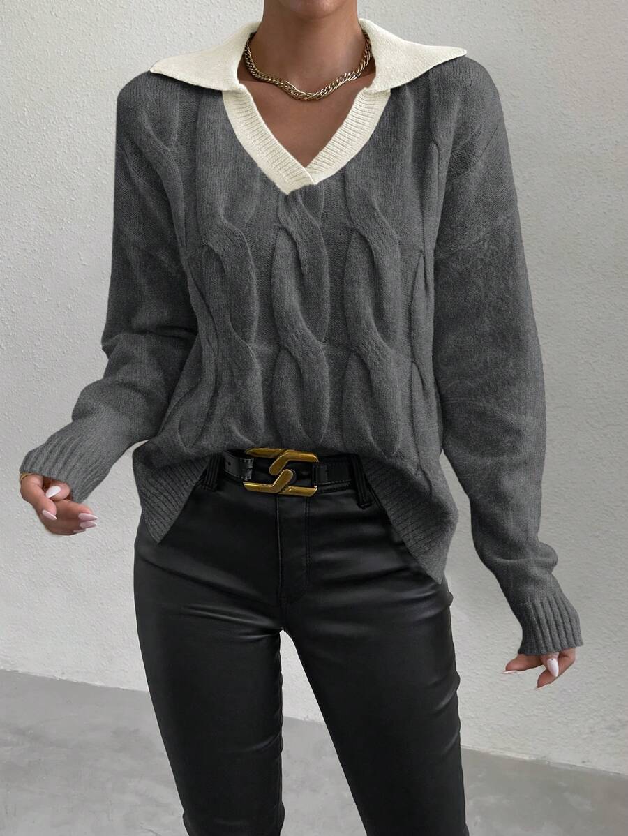 Chiquease Suéter de cuello alto minimalista de mujer con bloqueo de color, adecuado para otoño/invierno