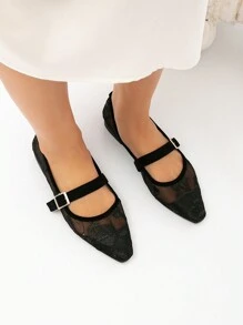 CUCCOO CHICEST 2024 新款性感纯色透明网眼优雅百搭女士平底鞋 - 黑色 - 查看 8