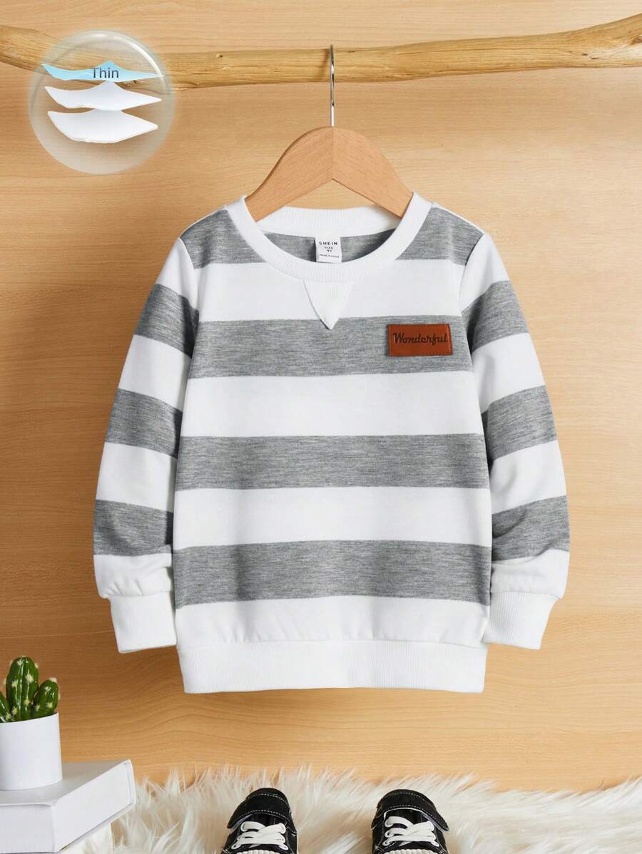 SHEIN Young Boy Striped Crewneck Sweatshirt With Regular Shoulders,In Fall/Winter - Multicolor - View 1