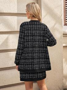 SHEIN 2pcs/Set Maternity Outfit With Jacket And Dress, Rough Fabric-Like Printed Pattern, Autumn - Black - View 2