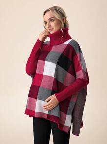 SHEIN Maternity Sweater, Plaid High Neck Long Sleeve Knitted Sweater For Pregnant Women, Autumn/Winter - Multicolor - View 1