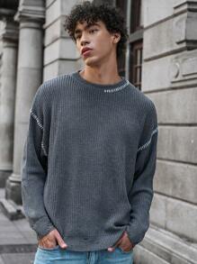 Manfinity VCAY Casual Loose Knit Long Sleeve Sweater For Young Men, Suitable For Autumn/Winter - Dark Grey - View 3