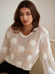 EMERY ROSE Áo cánh hoa họa tiết cổ chữ V dài tay cho nữ, trang phục dự tiệc mùa thu/đông dễ thương, áo sơ mi vui nhộn - trắng - Xem 5