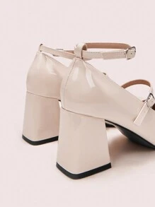CUCCOO DOLLMOD Women's Sweet Buckle Strap Square/Round Toe Block Heel Patent Leather Mary Jane High Heel Shoes, Comfortable Classic For Dates & Romantic Events For Christmas And New Year Holiday Vibe Fall And Winter - Apricot - View 8