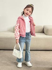 SHEIN Little Byeori 女童针织拼接装饰连帽开衫外套，秋冬季