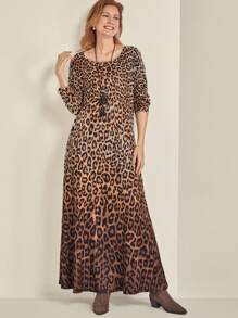 EMERY ROSE Long Sleeve Ombre Leopard Print Long Bodycon Dress For Women - Multicolor - View 5