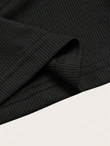 Slaydiva 秋冬季基本款简约女式 T 恤，紧身针织罗纹上衣，带纽扣的大圆领和长袖，白色和棕色 - E - 黑色 - 查看 3